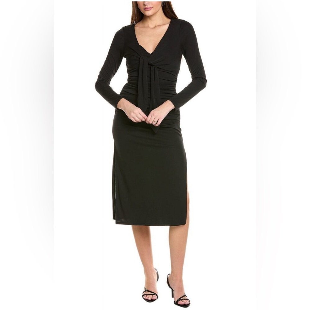 Cinq à‎ Sept Black Brenna Tie Front Midi Dress
